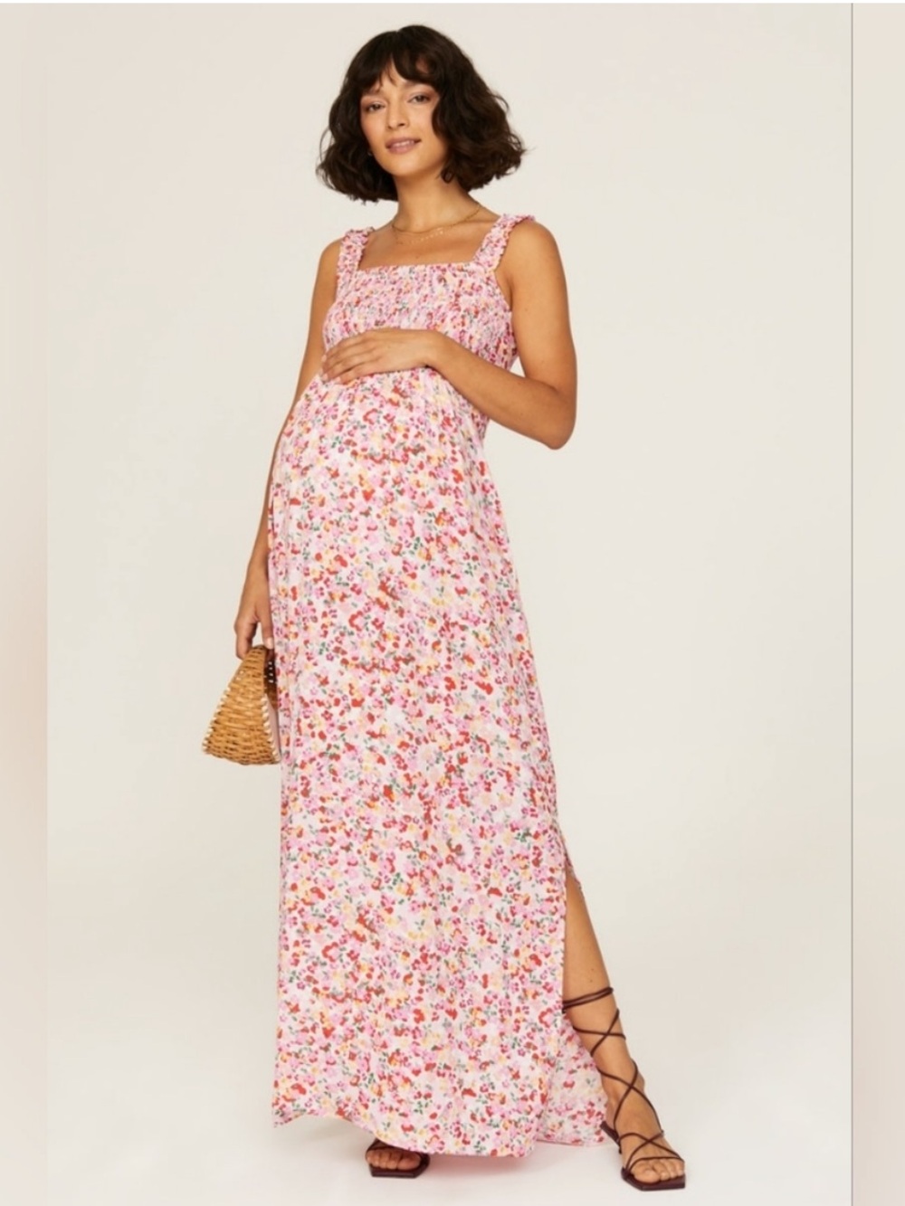 Seraphine Lolly Shirred Maxi Dress Maternity Bump Friendly Multi-Color Size 6